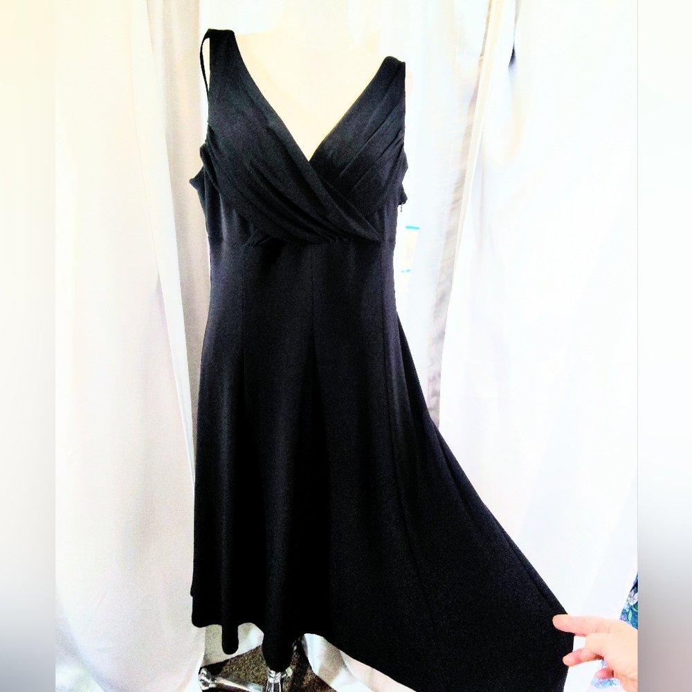 Evan-Picone TAG Midi Dress, Black, Wide Straps, Sleeveless, Empire Waist, 16